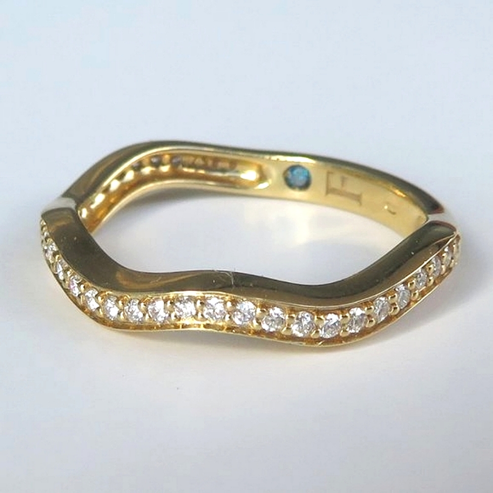 Wave Anniversary Diamond Ring Yellow Gold With Hidden Blue Diamond
